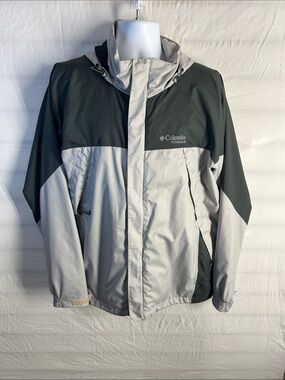Columbia Two-Tone Hooded Rain Shell Jacket - Light Gray & Dark Green